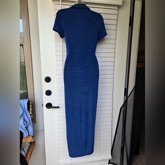 Fashion Nova Silky Smooth Slinky Maxi Dress - Royal Blue Button Up Sz M - Picture 8 of 11